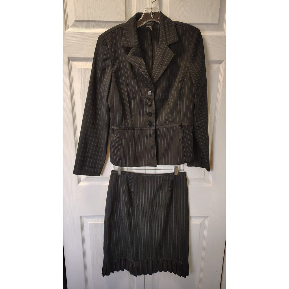 T. Milano Women's 2-Piece Pinstripe Skirt Suit Set, Size 10